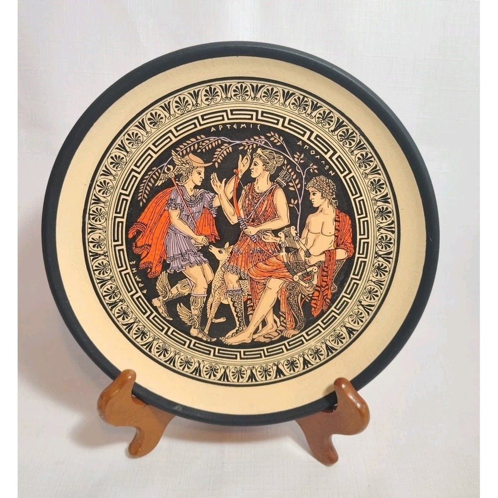 Greek Mythology Gods Terra Cotta Pottery Decorative Plate Hand Made in Greece 8"